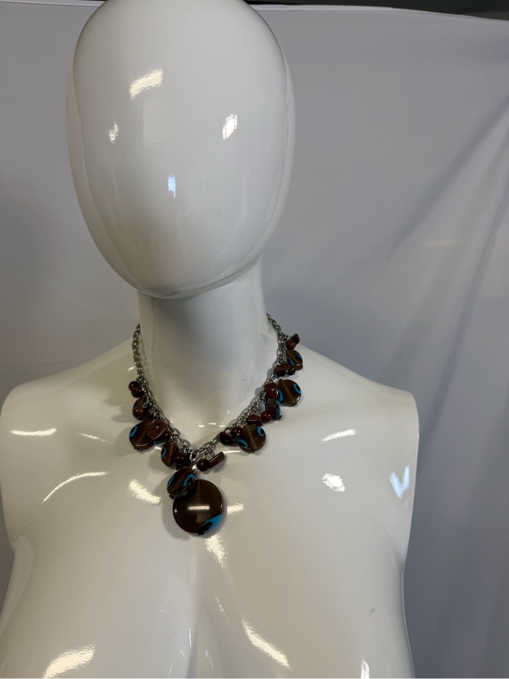 Statement Brown and Turquoise Beaded Pendant Necklace